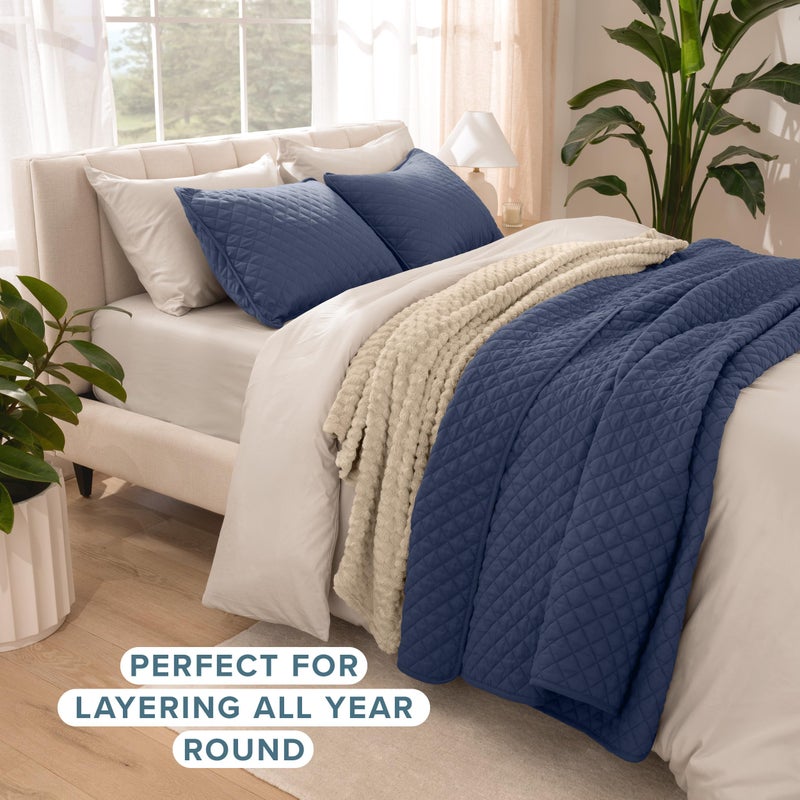 Bare Home Coverlet Set - Full/Queen - Lightweight Bed Decor - Comforter Alternative - All-Season Quilted Bedspread (Full/Queen, Dark Blue) - Image 3